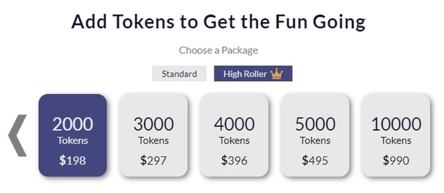 The token packages offered by Cams.com