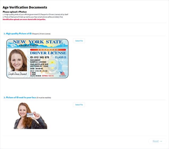 Upload age verification documents