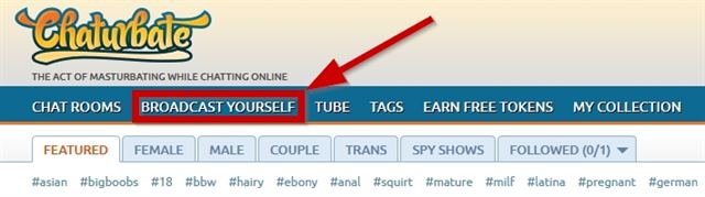 BROADCAST YOURSELF button on Chaturbate homepage