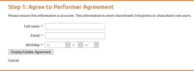 Performer Agreement page