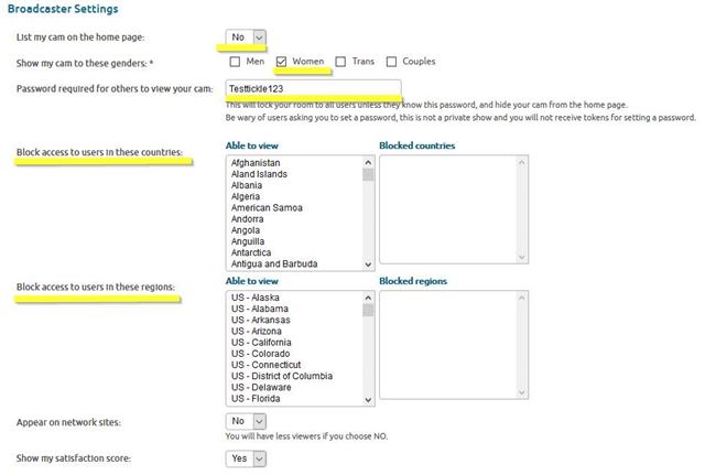 Chaturbate Broadcaster Settings