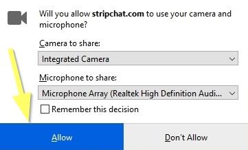 To start a c2c sex chat on Stripchat, give permission to open your cam