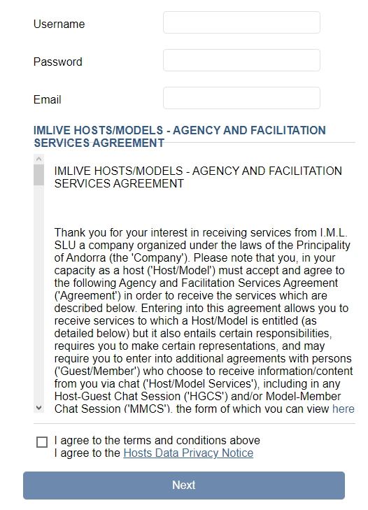 ImLive terms and conditions agreement section