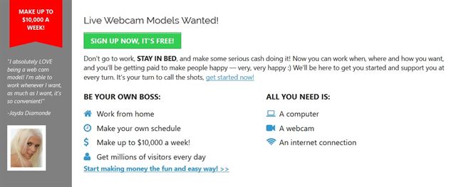 Streamate model signup page